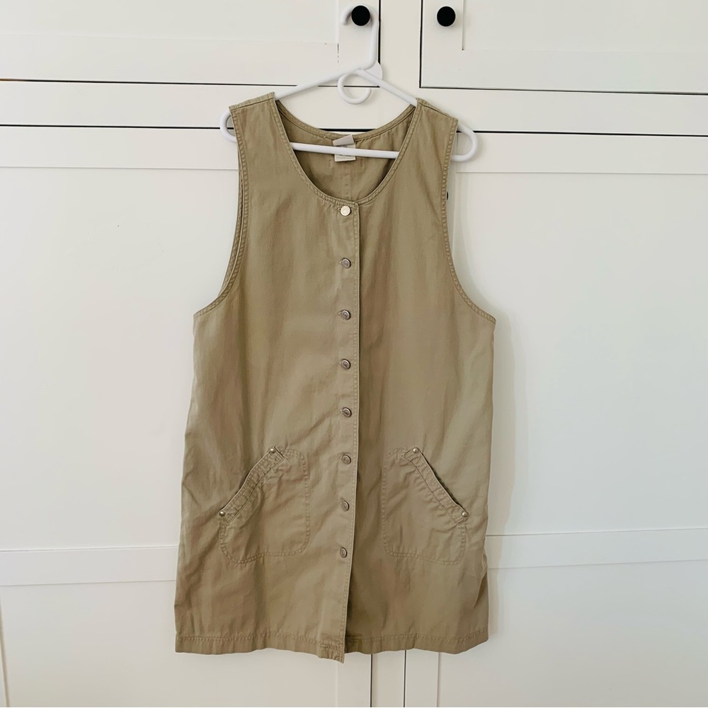 Vintage Essentials Style Khaki Cotton Button Front Overal Dress Size XL Jumper